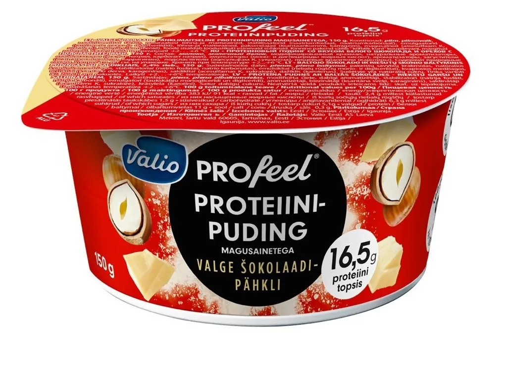 PROFEEL PROTEĪNA PUDIŅŠ AR BALTĀS ŠOKOLĀDES-RIEKSTU GARŠU UN SALDINĀTĀJIEM 150G VALIO