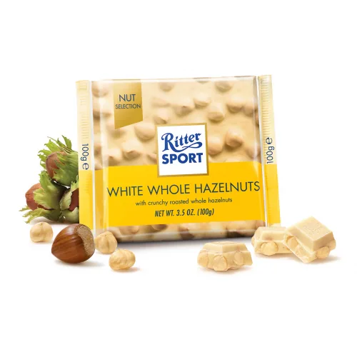 BALTĀ ŠOKOLĀDE RITTER SPORT AR LAZDU RIEKSTIEM 100G