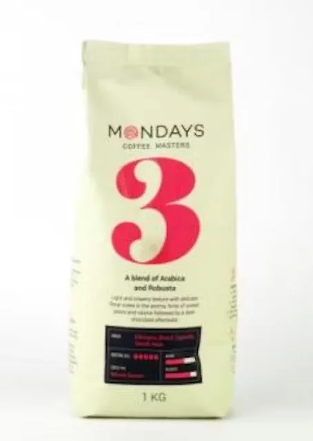 KAFIJAS PUPIŅAS MONDAYS NR.3, ARABICA UN ROBUSTA, TUMSI GRAUZDĒTA, 1 KG 