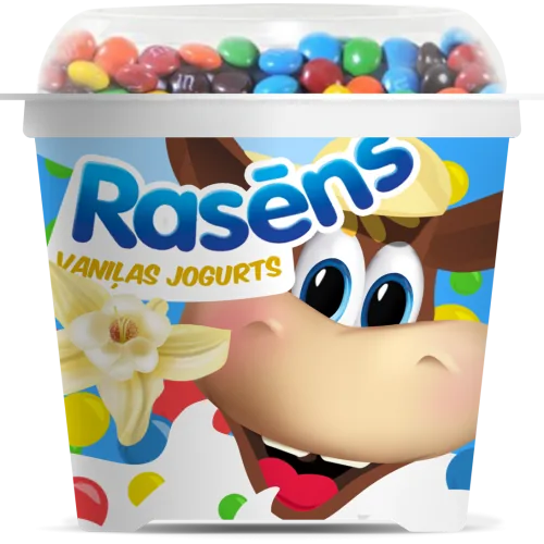 JOGURTS RASĒNS VANIĻAS AR PIENA ŠOKOLĀDES KONFEKTĒM 110G
