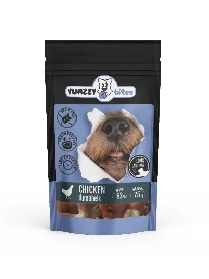SUŅU GARDUMS SVARU FORMĀ YUMZZYBITES AR VISTU, 75G