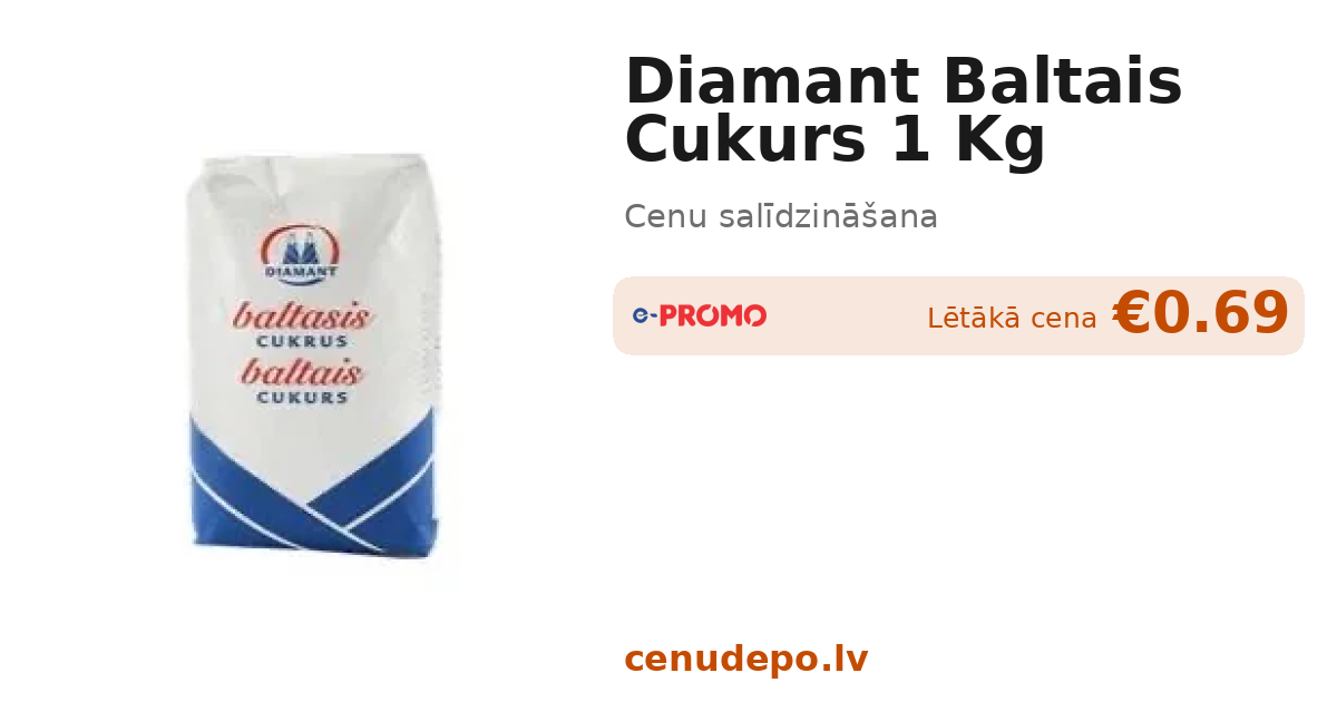 DIAMANT BALTAIS CUKURS 1 KG — No €0.69 · Cenu salīdzināšana | Cenu Depo